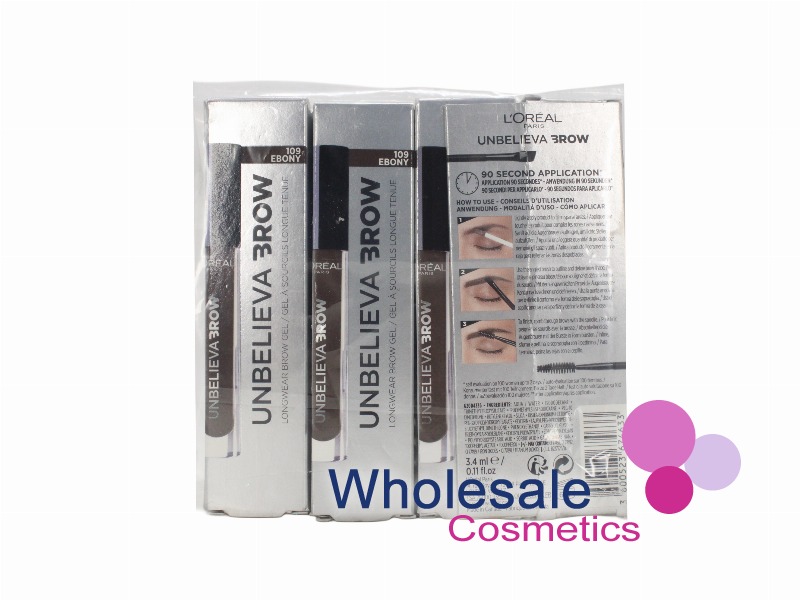 12 x L'Oreal Unbelieva Brow Long Wear Brow Gel - 109 EBONY
